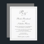 Elegantes Monogram Graues Budget Einladung zur Hoc<br><div class="desc">Traditionelles Budget Hochzeitseinladung mit einem einfachen und klassischen Design mit Ihren beiden ersten Monogramm und Ihren Namen in einer eleganten Kalligraphie innerhalb eines dünnen Randes. Alle Designelemente sind auf weißem Hintergrund in mittlerem Grau gehalten und können im Designbearbeitungstool geändert werden. Dieses elegante Design ist perfekt für eine formelle Hochzeit.</div>