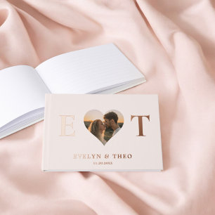 Elegantes Monogram Heart Blush Wedding Guest Book Gästebuch