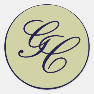 Elegantes Monogram Initial Navy & Taupe Wedding Si Runder Aufkleber