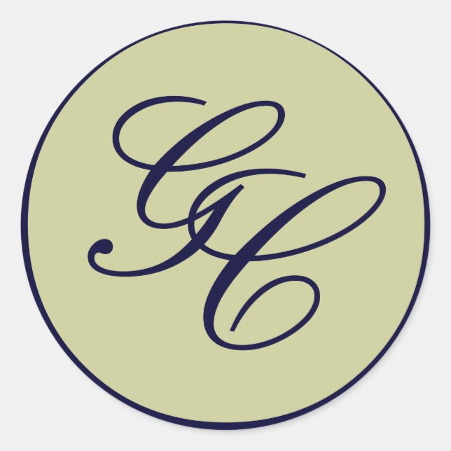 Elegantes Monogram Initial Navy & Taupe Wedding Si Runder Aufkleber (Vorderseite)