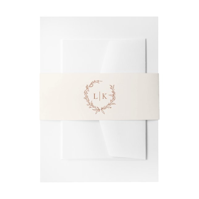 Elegantes Monogram Leaf Wappen Terracotta Wedding Einladungsbanderole (Vorderseite Beispiel)