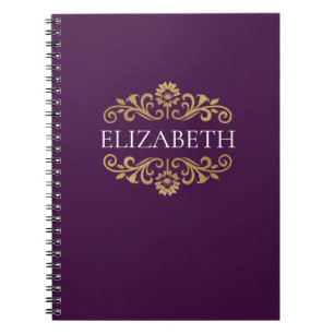 Elegantes Monogram Lila Gold Blüh Foto Notizblock