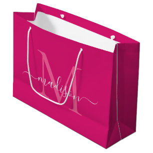 Elegantes Monogram Magenta Pink Weißes Elegantes S Große Geschenktüte