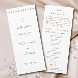 Elegantes Monogram Minimalistisch Pearl Wedding Pr Programm