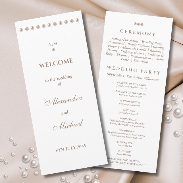 Elegantes Monogram Minimalistisch Pearl Wedding Pr Programm (Von Creator hochgeladen)