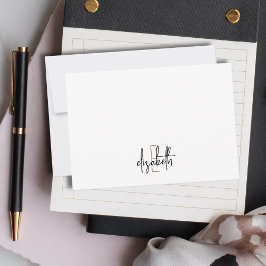 Elegantes Monogram Name Black Gold Script Mitteilungskarte