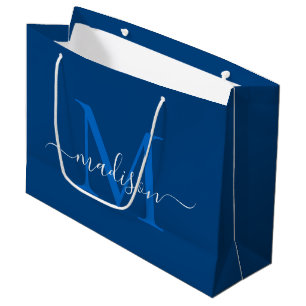Elegantes Monogram Navy Blue Girly Elegantes Skrip Große Geschenktüte