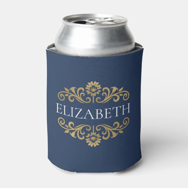 Elegantes Monogram Navy Blue Party kann kühler wer Dosenkühler (Kanne Vorderseite)