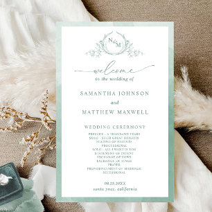 Elegantes Monogram Pale Green Wedding Programm