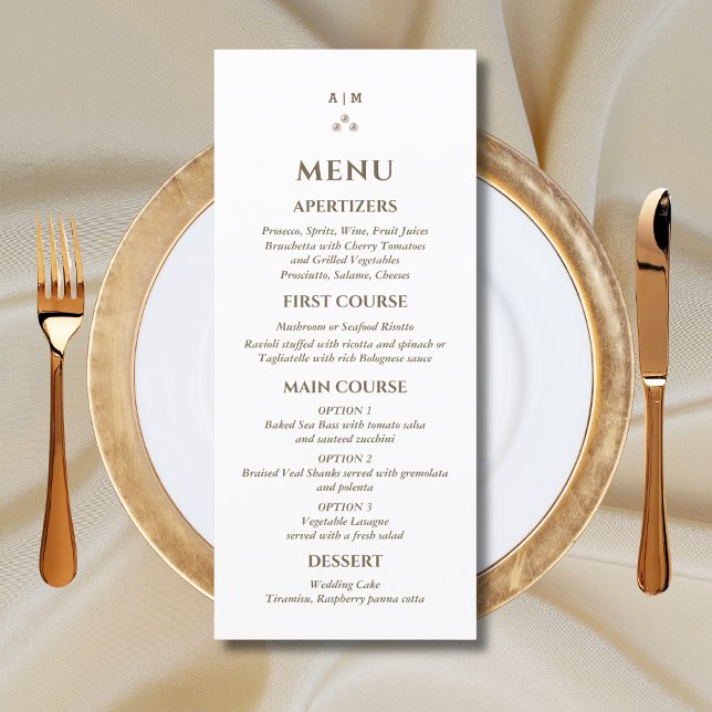 Elegantes Monogram Pearl Wedding Menu Menükarte (Von Creator hochgeladen)