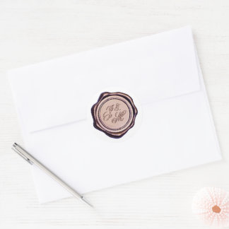 Elegantes Monogram Rose Gold Wax Siegel Runder Aufkleber