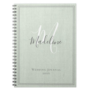 Elegantes Monogram Rustic Sage Green Linen Journal Notizblock