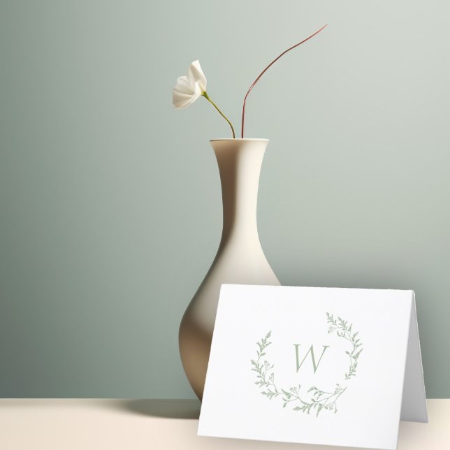 Elegantes Monogram Sage Green Floral Blätter Wappe Dankeskarte (Von Creator hochgeladen)
