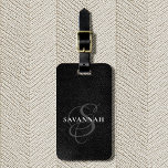 Elegantes Monogram Script Rosa Niedlich Leder Gepäckanhänger<br><div class="desc">Eleganter grauer,  schwarz bedruckter Ledergepäckträger mit individuellem Monogramm in einem Wirblen Script-Kalligraphie-Schriftart mit Ihrem Namen in modernem Schwarz-Weiß-Design.</div>