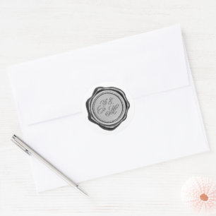 Elegantes Monogram Silver Wax Siegel Runder Aufkleber