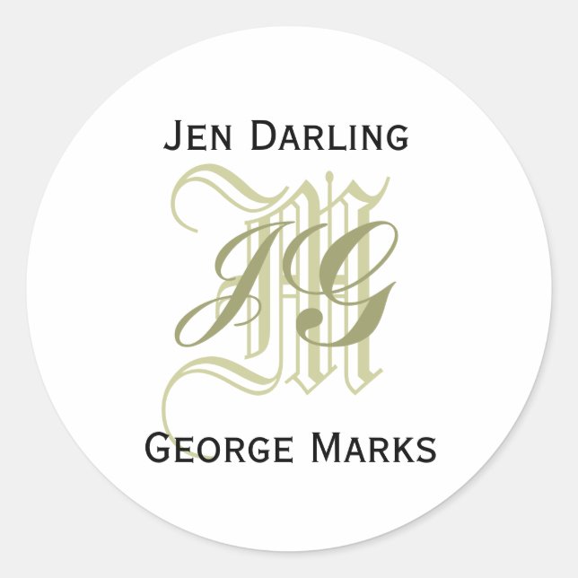 Elegantes Monogram Taupe und White Wedding Siegel Runder Aufkleber (Vorderseite)