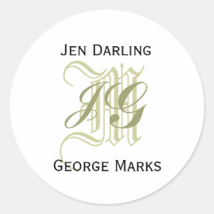 Elegantes Monogram Taupe und White Wedding Siegel Runder Aufkleber
