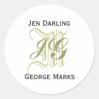 Elegantes Monogram Taupe und White Wedding Siegel Runder Aufkleber