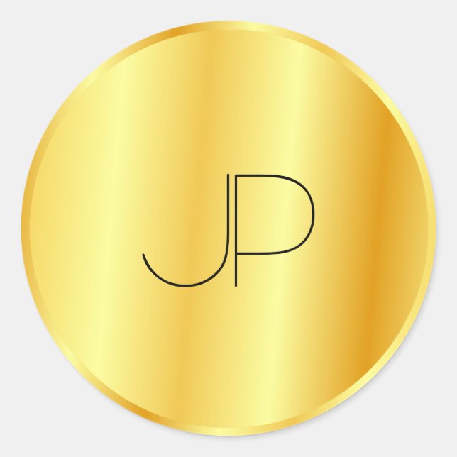 Elegantes Monogram Template Imitate Gold Metallic  Runder Aufkleber (Vorderseite)