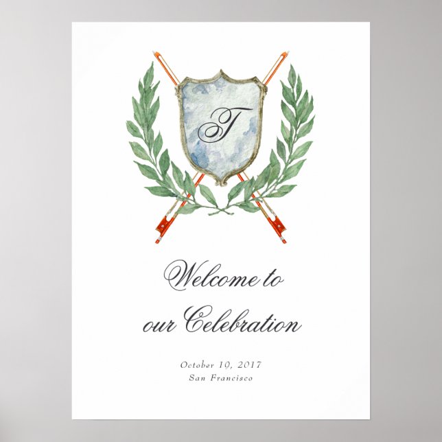 Elegantes Monogram Wappen Musical Begrüßungszeiche Poster (Vorne)