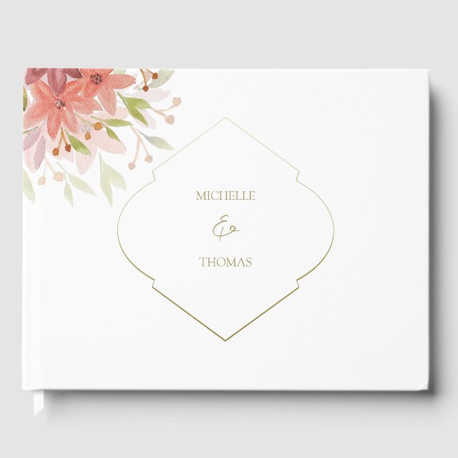 Elegantes Monogram Watercolor Blume Gästebuch (Vorderseite)