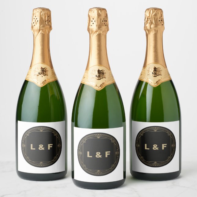 Elegantes Monogram Weinlabel - Schwarzes & Gold Th (Flaschen)