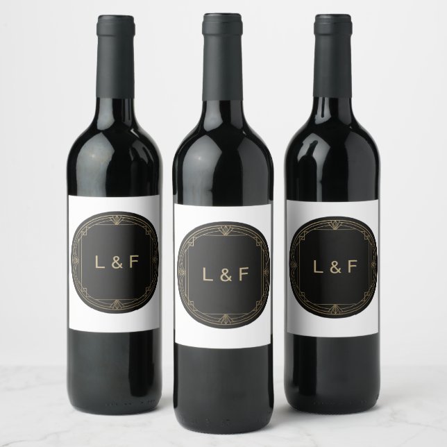 Elegantes Monogram Weinlabel - Schwarzes & Gold Th Weinetikett (Flaschen)