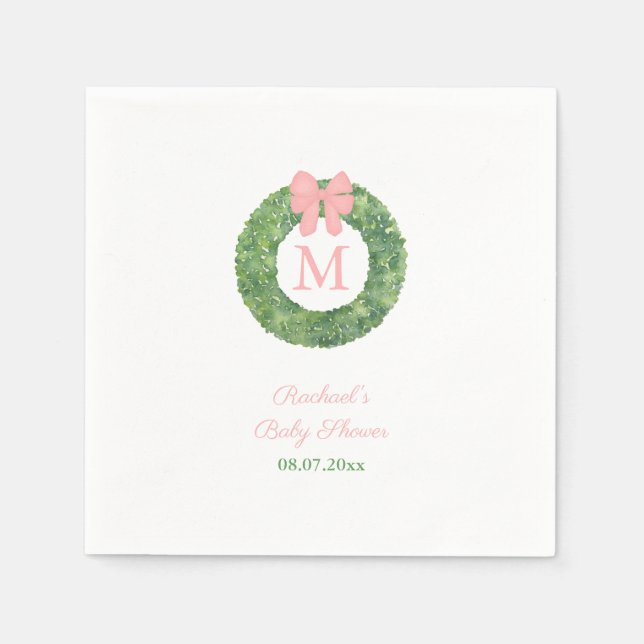 Elegantes Monogram Wreath Girl Baby Shower Party Serviette (Vorderseite)