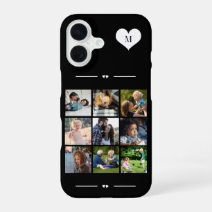 Elegantes Monogramm 9 Foto-Collage schwarz iPhone 16 Hülle