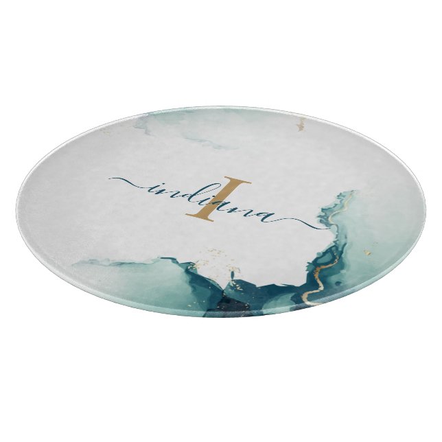 Elegantes Monogramm-Achat-Script Chic Schneidebrett (Ecke)