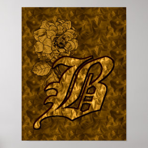 Elegantes Monogramm Anfangsbuchstabe B Gold-Pfings Poster