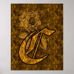 Elegantes Monogramm Anfangsbuchstabe C Gold-Pfings Poster