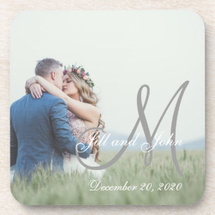 Elegantes Monogramm Anfangsbuchstabe Foto Hochzeit Getränkeuntersetzer