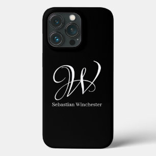Elegantes Monogramm-Anfangsnamensskript Schwarz-we Case-Mate iPhone Hülle
