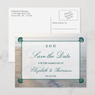Elegantes Monogramm, Aquamariner Scallop Beach Sav Ankündigungspostkarte