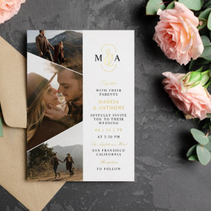 Elegantes Monogramm Asymmetrische Fotos Hochzeit G Folieneinladung