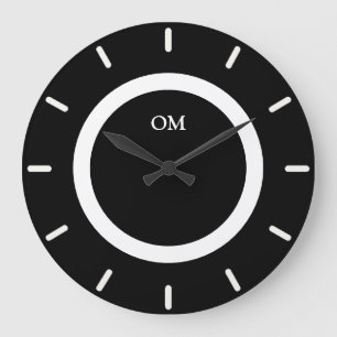 Elegantes Monogramm auf Schwarz und Weiß Große Wanduhr