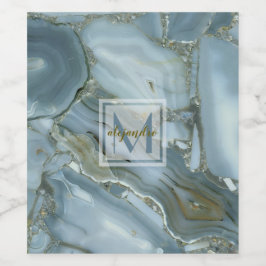 Elegantes Monogramm aus Naturstein aus blauem Marm Weinetikett