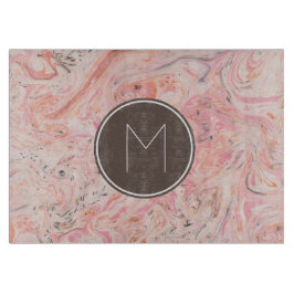 Elegantes Monogramm aus rosa Marmor Schneidebrett