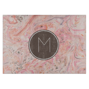 Elegantes Monogramm aus rosa Marmor Schneidebrett