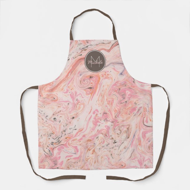 Elegantes Monogramm aus rosa Marmor Schürze (Vorderseite)