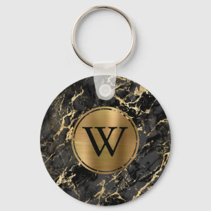 Elegantes Monogramm aus schwarzem Marmor Schlüsselanhänger