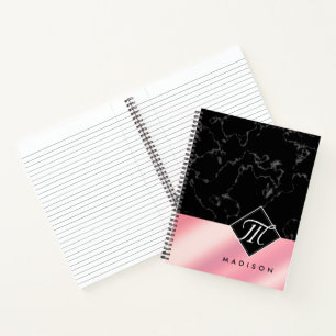 Elegantes Monogramm aus schwarzem Marmor und rosa  Notizbuch