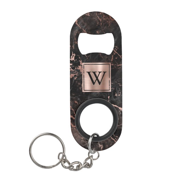 Elegantes Monogramm aus schwarzer Rose Mini Flaschenöffner (Vorderseite)