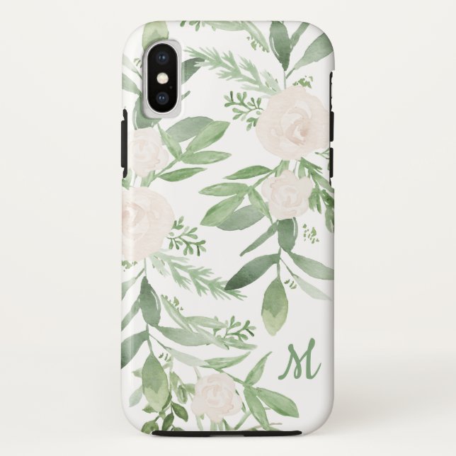 Elegantes Monogramm aus Weiß und Grün Case-Mate iPhone Hülle (Rückseite)