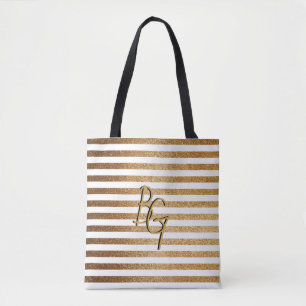 Elegantes Monogramm aus weißem Glitzer Tasche