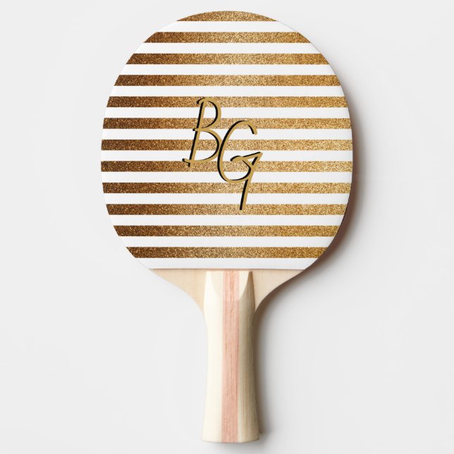 Elegantes Monogramm aus weißem Glitzer Tischtennis Schläger (Vorderseite)