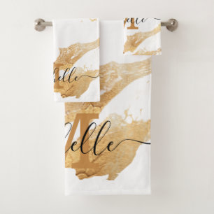 Elegantes Monogramm aus weißem Marmor, individuell Badhandtuch Set