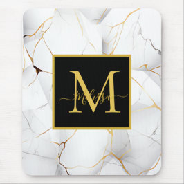 Elegantes Monogramm aus weißem und goldmarmor Mousepad