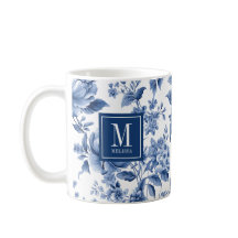 Elegantes Monogramm Blau Weiße Florale Rose